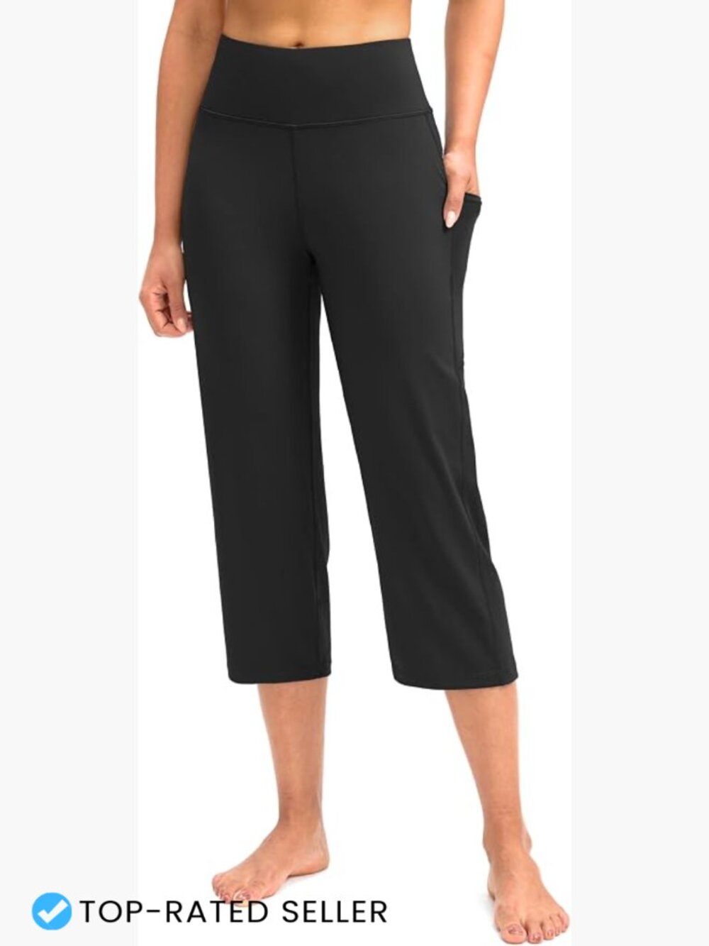 High Waist Capri Yoga Pants with Pockets Tummy Control 4-Way Stretch Crop